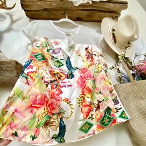 Botanical hummingbird floral boho blouse w shabby chic vacay resort vibe